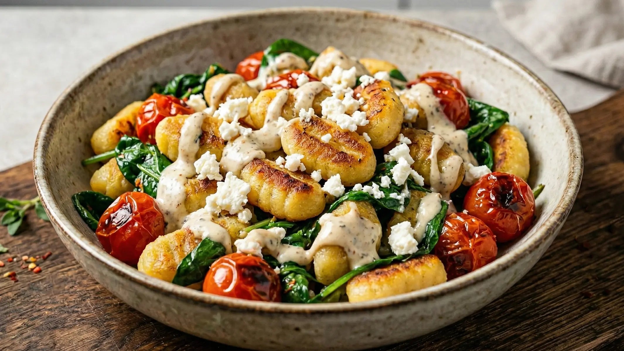 Gnocchi Spinat Feta Pfanne