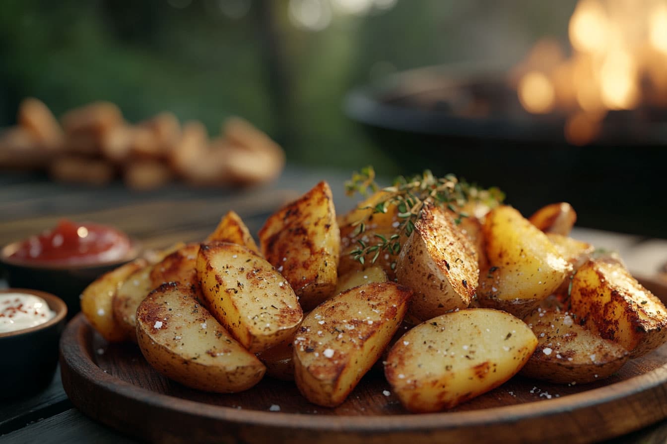 Country Potatoes Rezept: Knusprige Kartoffelspalten aus dem Ofen / Grill