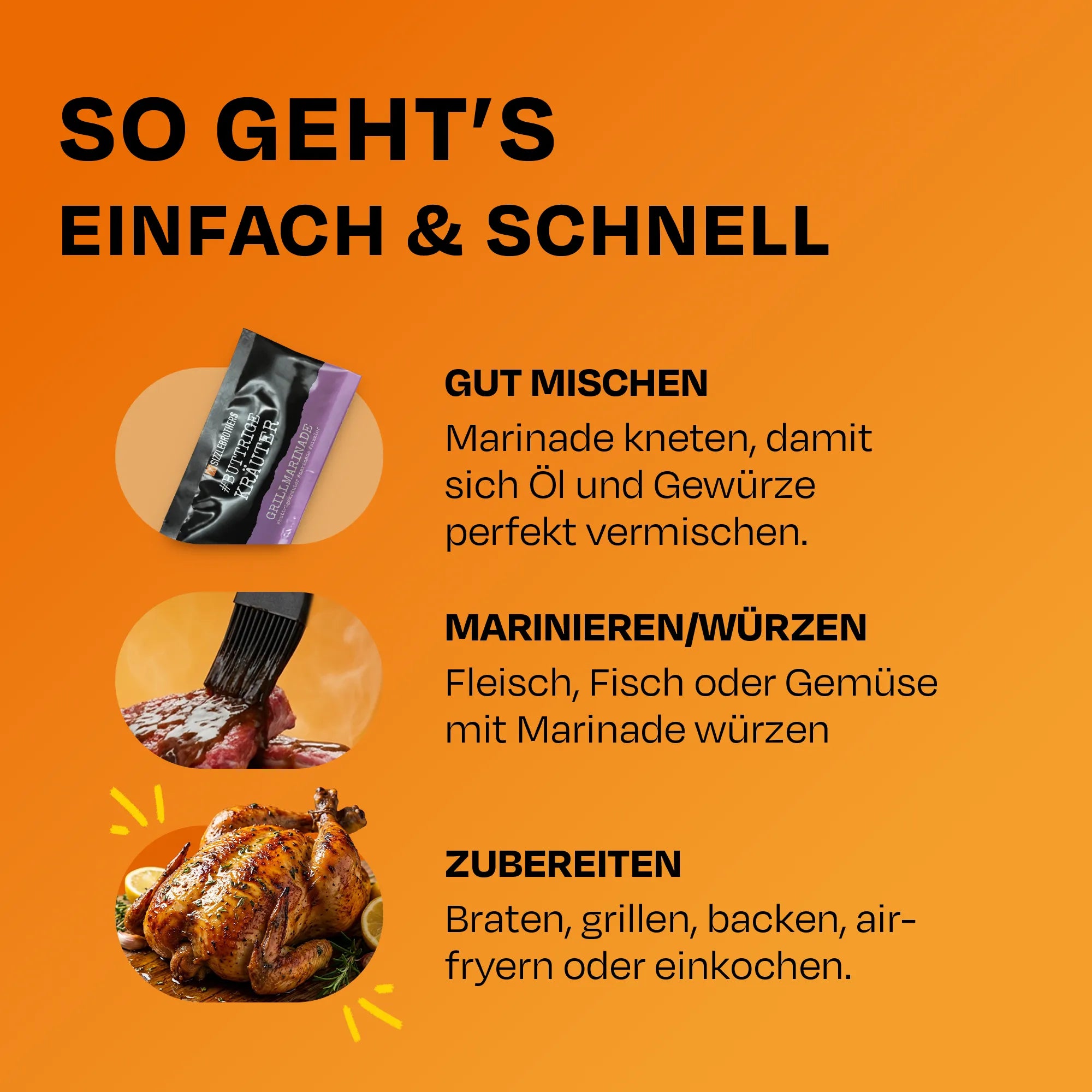 Anleitung: Marinade kneten, Fleisch oder Gemüse würzen, zubereiten durch Braten oder Grillen.