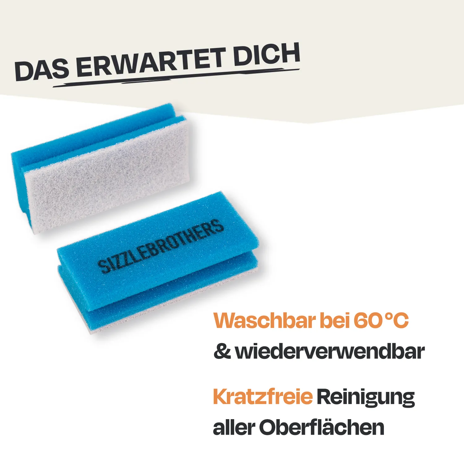 Zwei blaue Schwämme mit Text 'Sizzlebrothers'.