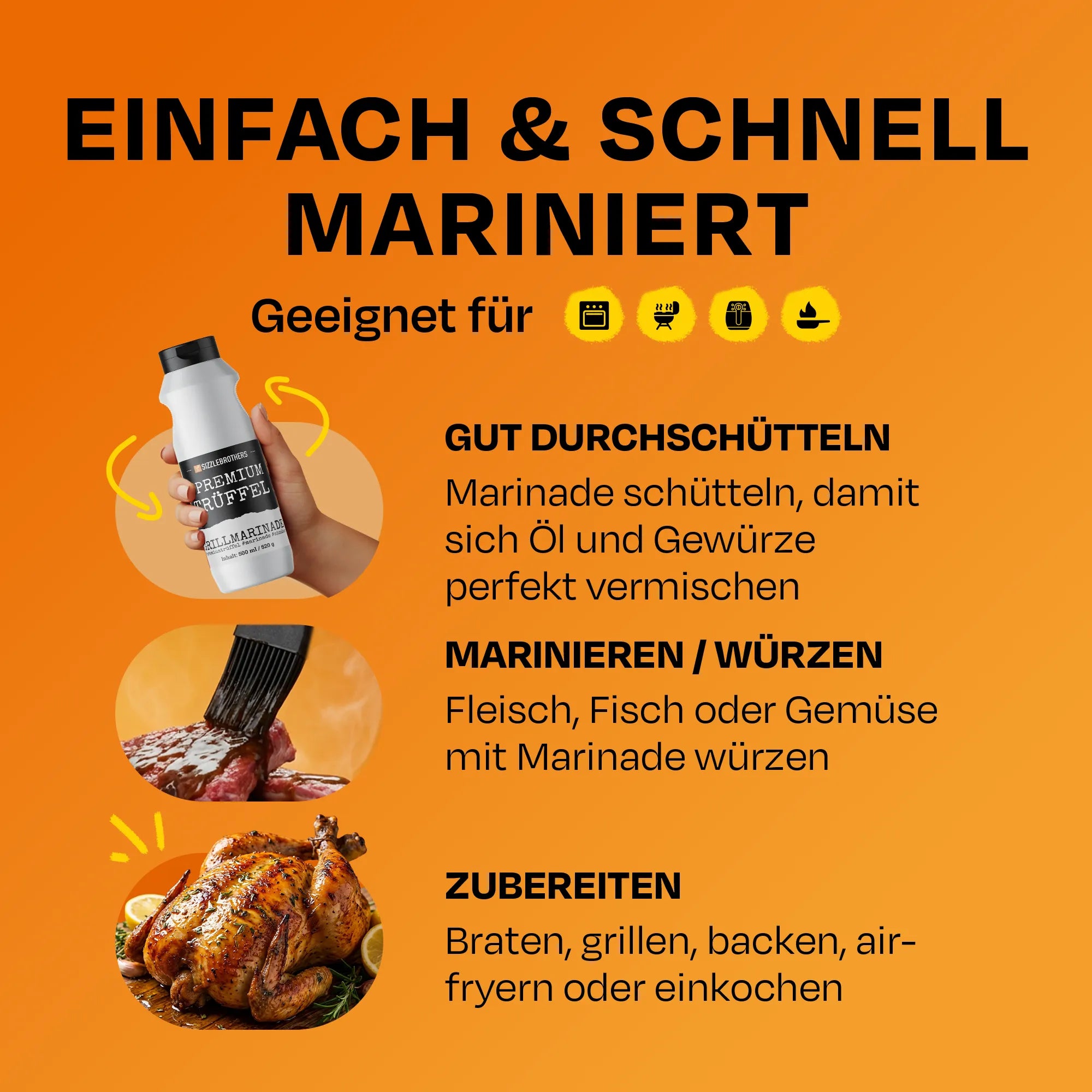 Text über einfaches und schnelles Marinieren, geeignet für verschiedene Speisen