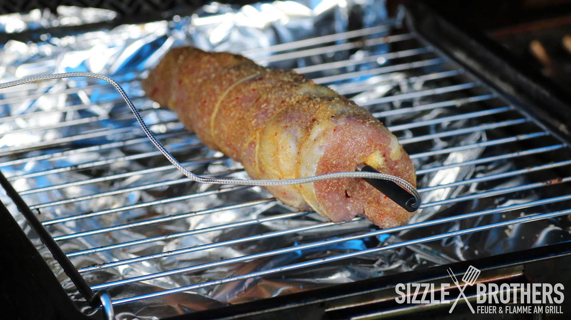 Wie messen die Temperatur des Schweinefilets mit einem Bluetooth Thermometer