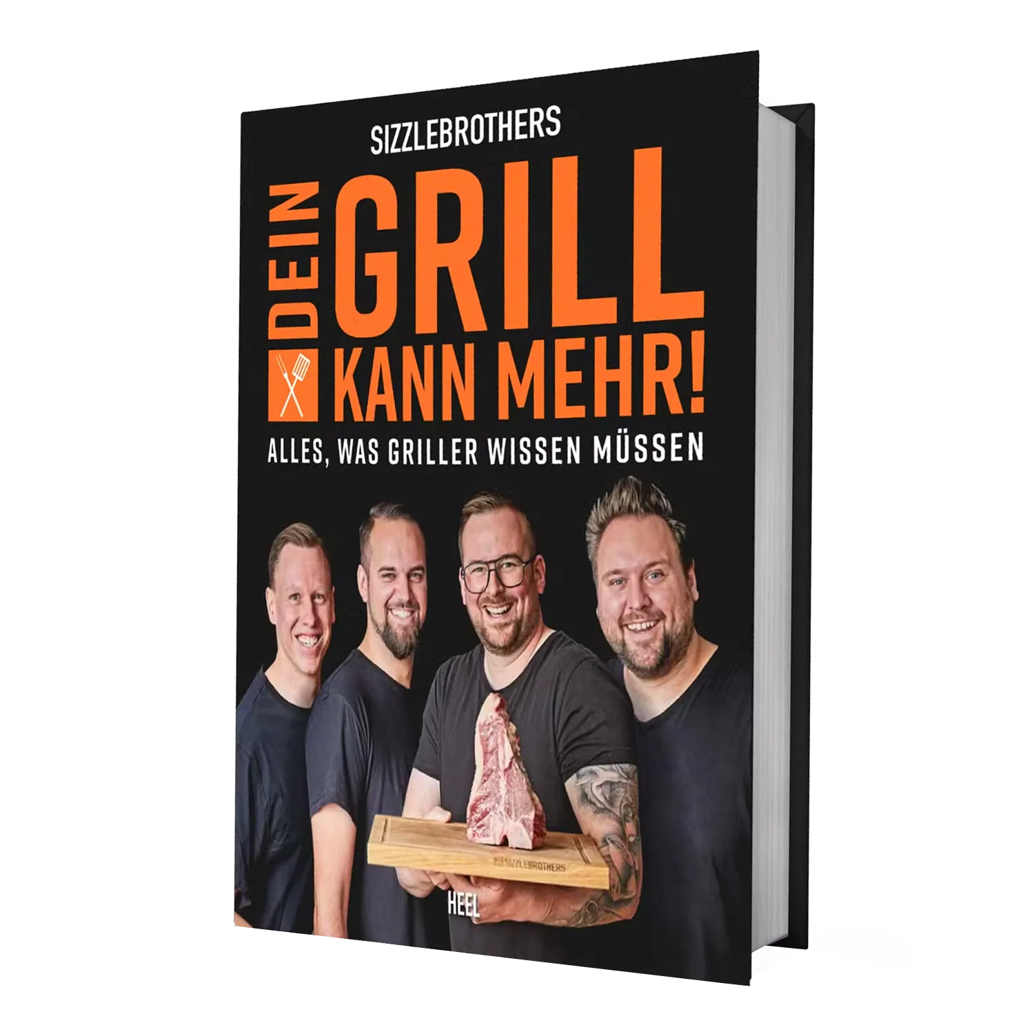 Ein Buch mit vier lachenden Männern auf dem Cover, Titel: Dein Grill kann mehr!