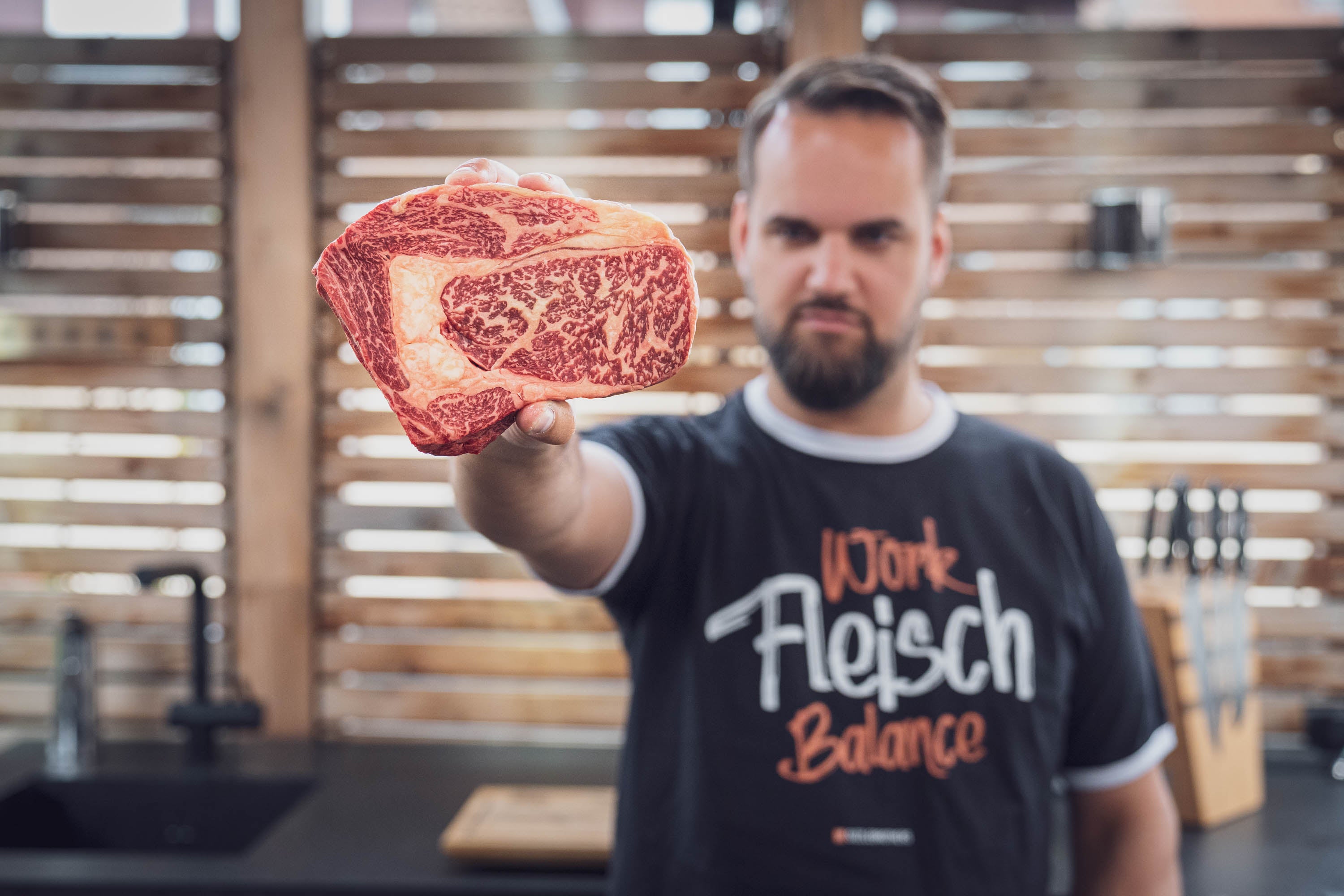 Ein perfekt marmoriertes Wagyu Steak