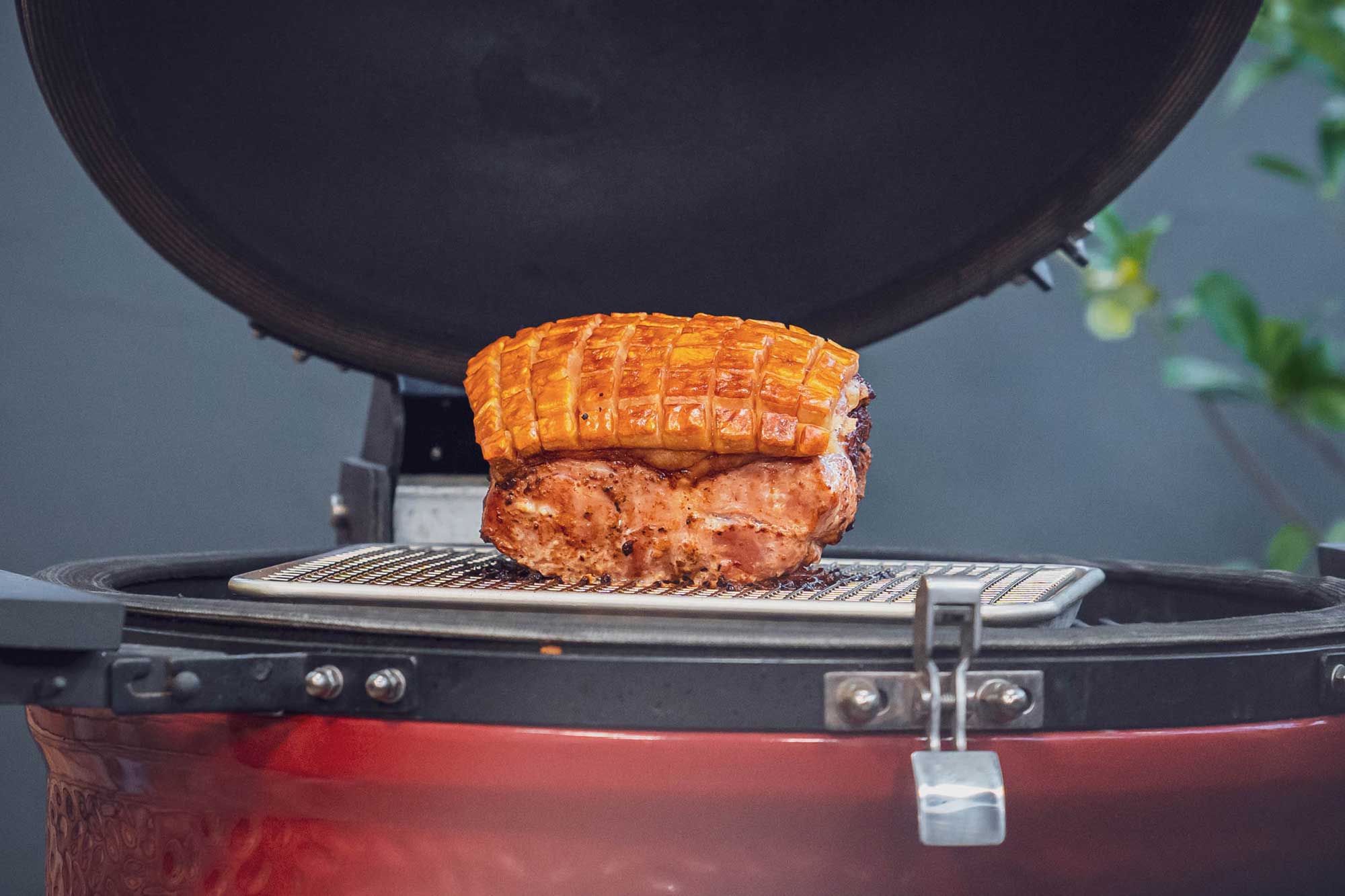 Gegartes Fleisch mit knuspriger Kruste auf einem Grill.