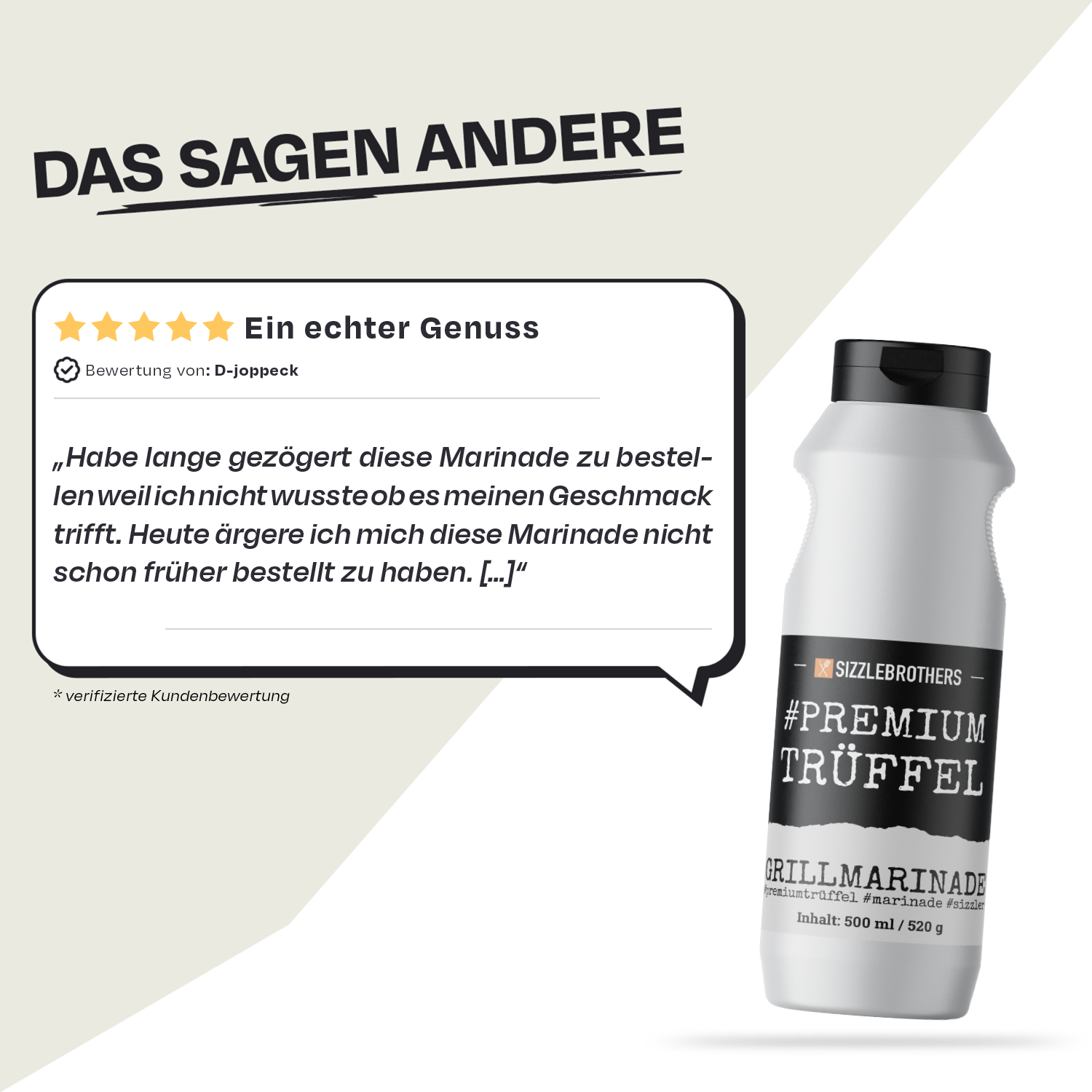 Flasche mit Zitat: Ein echter Genuss, Kundenbewertung von D:joppeck.