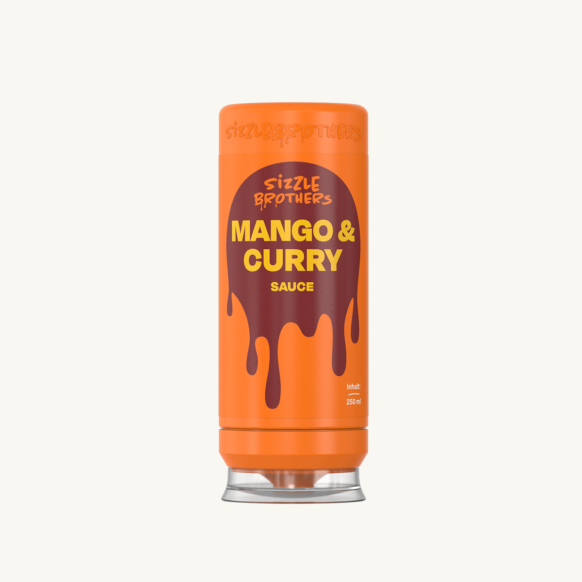 SizzleBrothers Mango & Curry Sauce, in orangener 250 ml Flasche