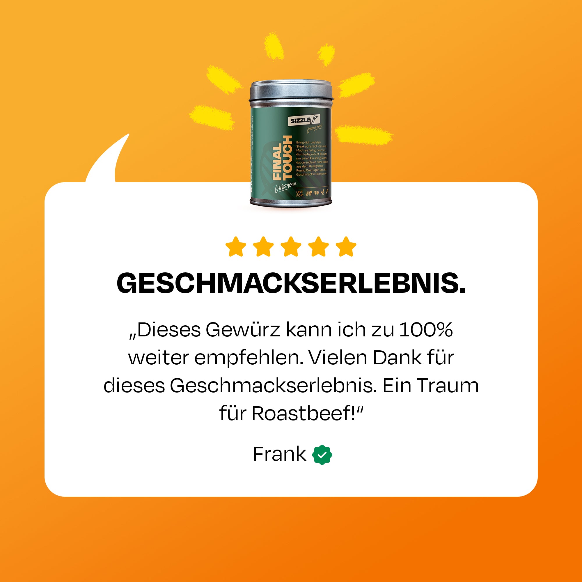 Kundenbewertung über Gewürz mit Highlight auf Geschmackserlebnis, Bewertung von Frank.