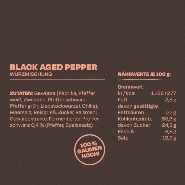 Zutaten vom Black Aged Pepper Rub