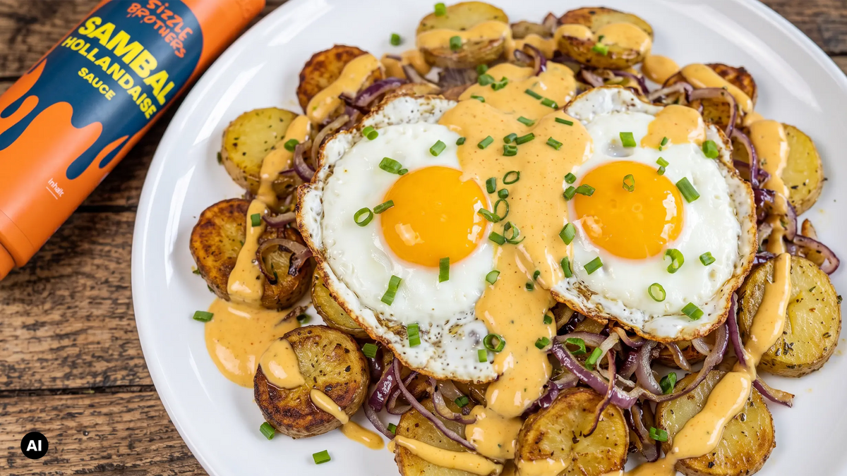 Bratkartoffeln mit Spiegelei und SizzleBrothers Sambal-Hollandaise