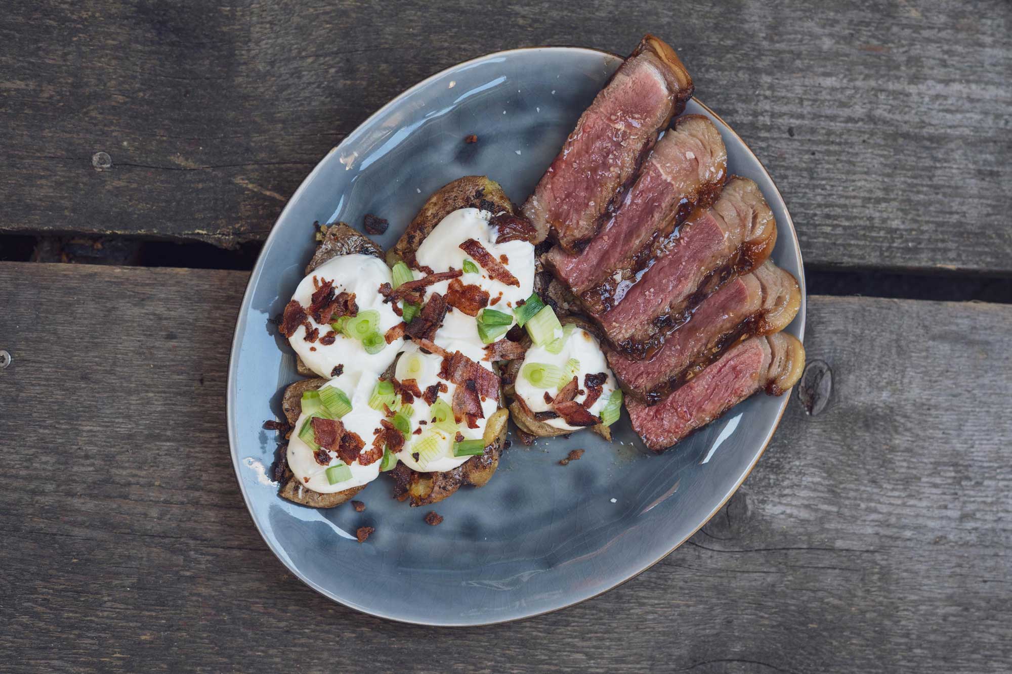 Smashed Potatoes mit Steak