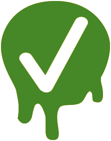 Grüner Kreis mit weißem Häkchen und tropfendem Rand.