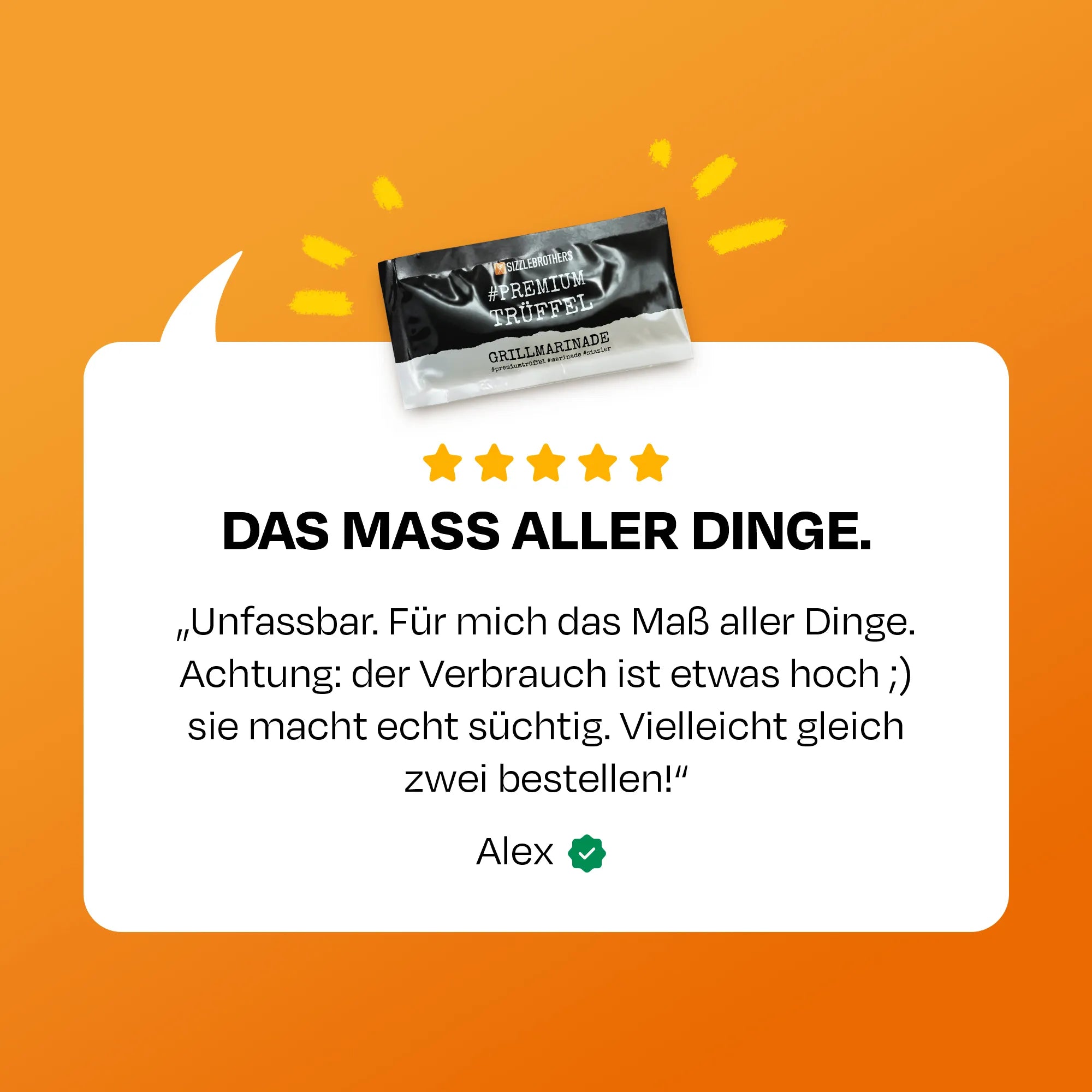 Fünf-Sterne-Bewertung und Zitat: Unfassbar. Für mich das Maß aller Dinge. Alex.