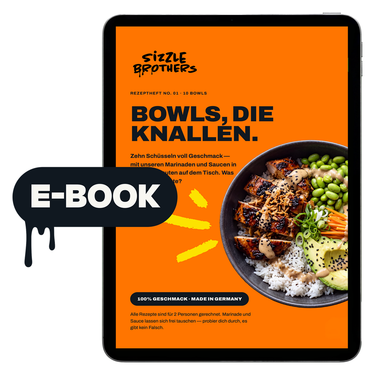 Cover des SizzleBrothers eBook mit 10 schnellen Bowl-Rezepten als PDF