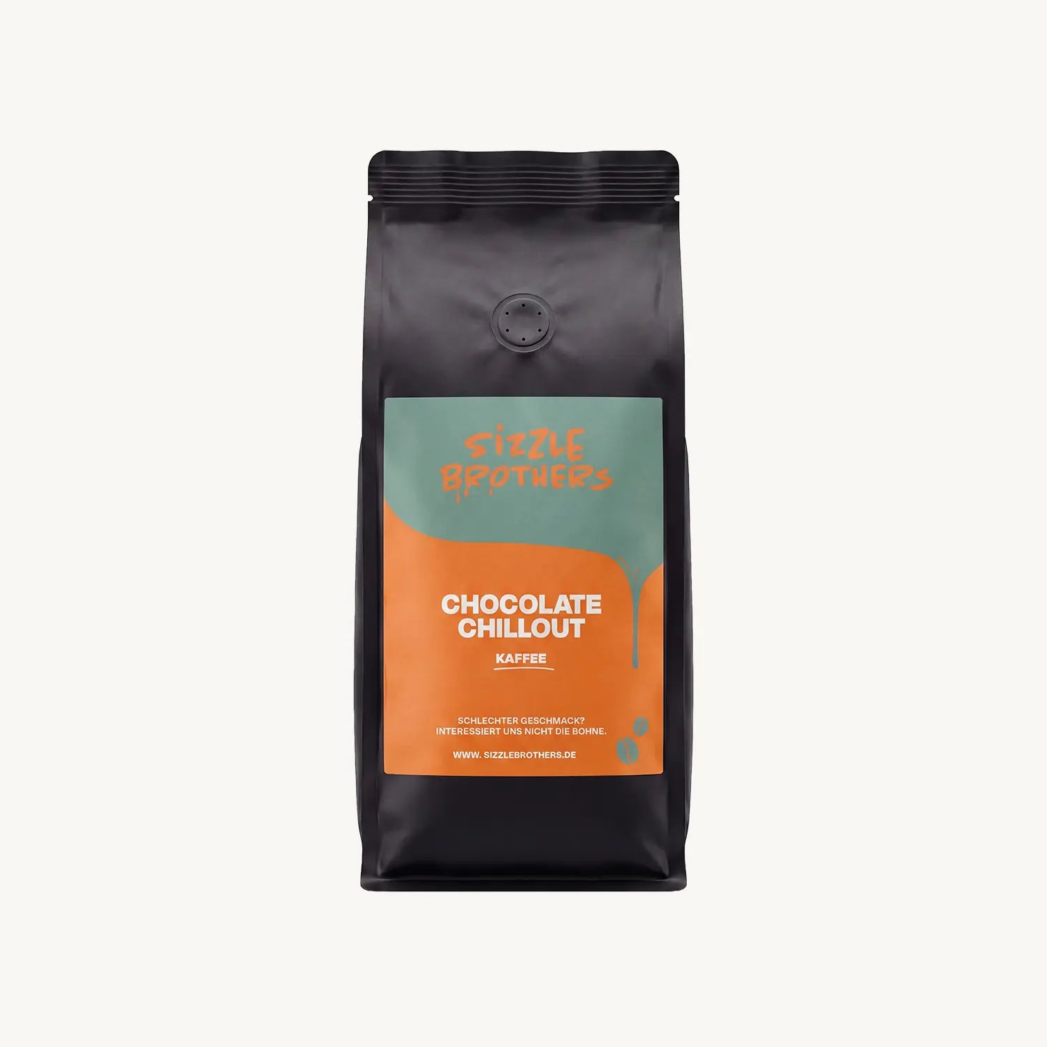 Chocolate Chillout Espresso von Sizzlebrothers in schwarzer Verpackung mit orange-grünem Etikett
