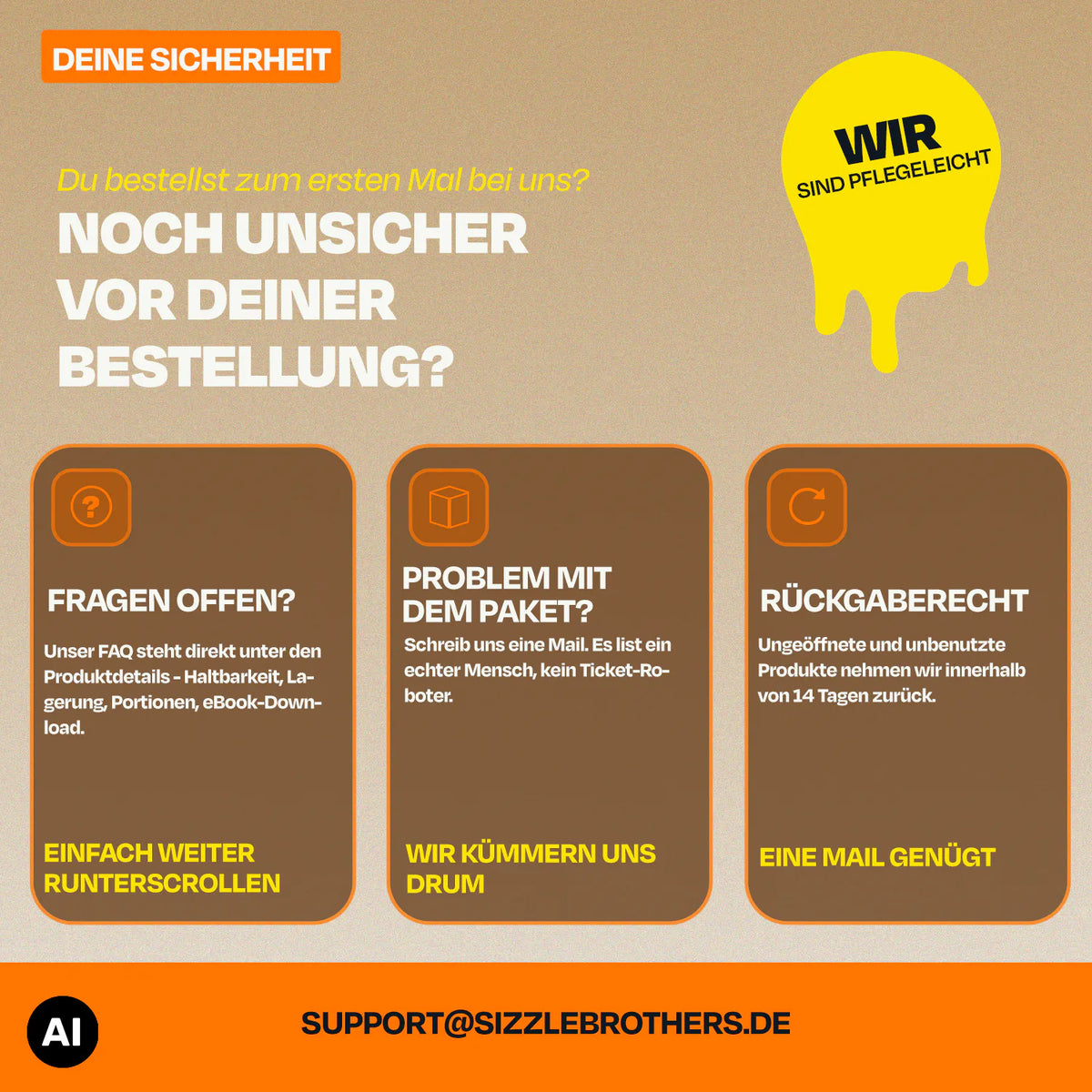 Informationen zur Bestellung mit Text zu FAQ, Hilfe bei Problemen und Rückgaberecht.