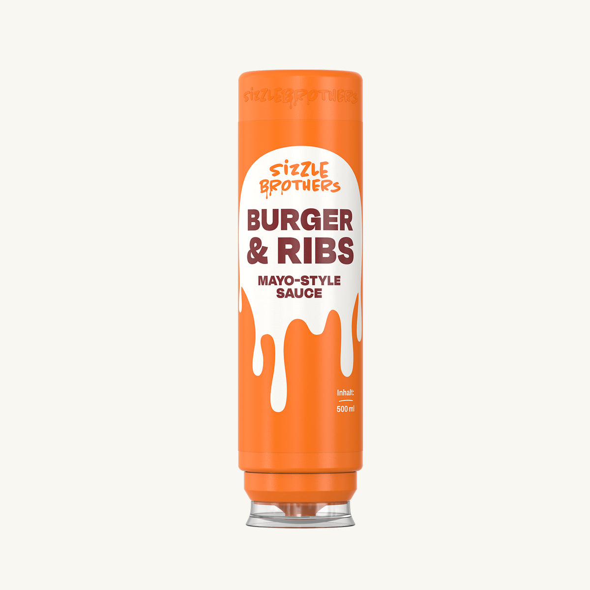 SizzleBrothers Burger Ribs Mayo-Style Sauce in der orangefarbenen 500 ml Flasche