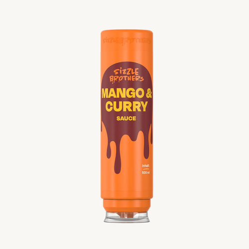 SizzleBrothers Mango & Curry Sauce, in  orangener 500 ml Flasche