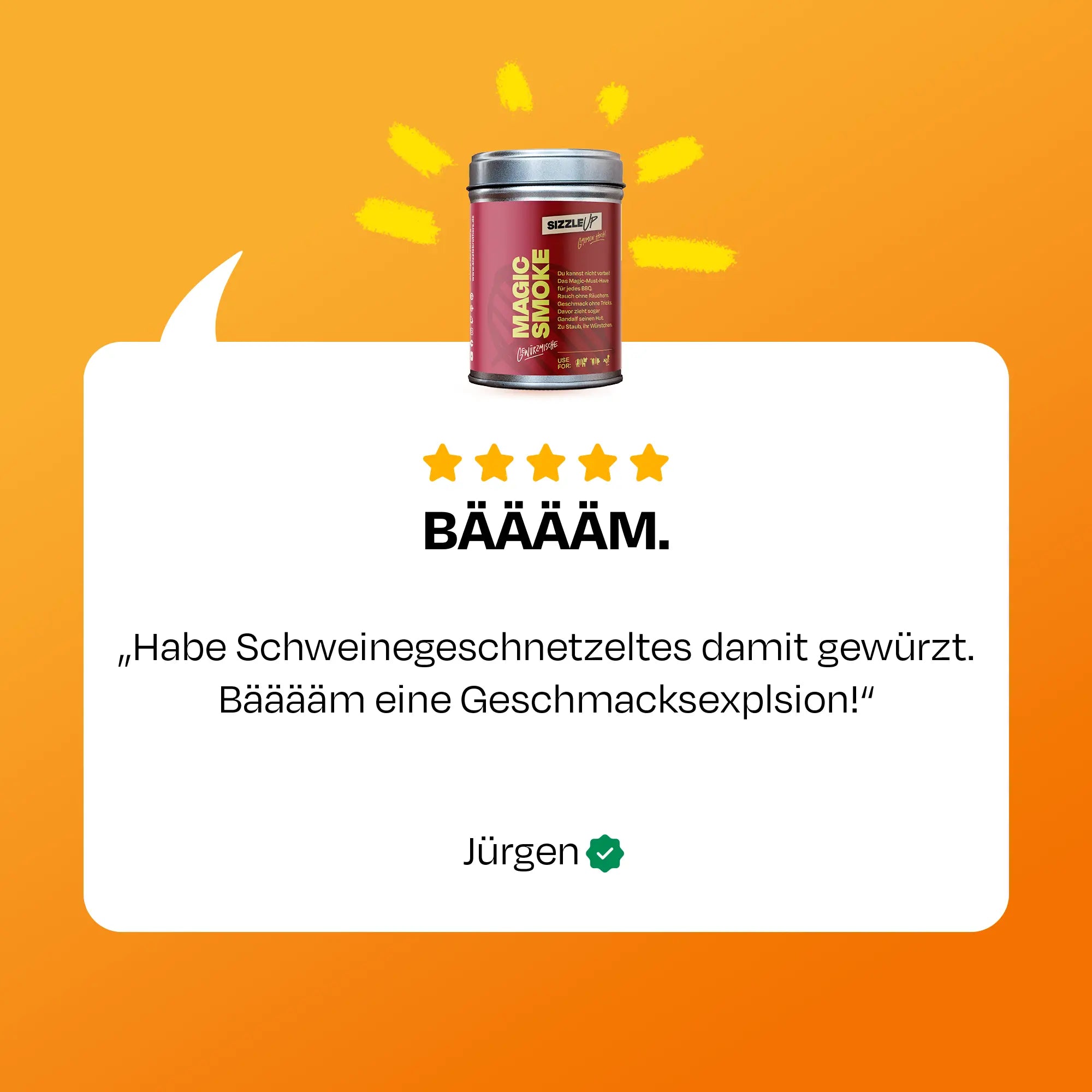 Zitat: Habe Schweinegeschnetzeltes damit gewürzt. Bäääm eine Geschmacksexplosion! – Jürgen.